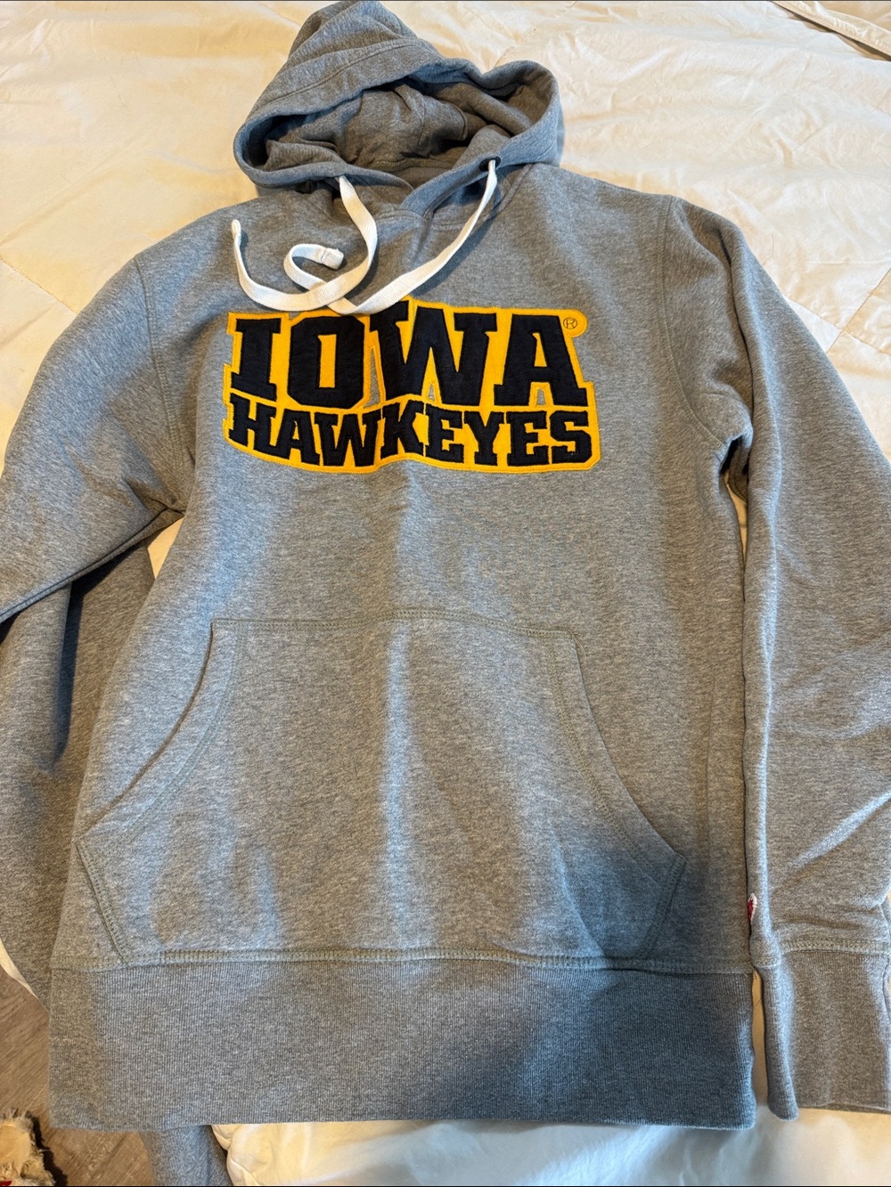 League Iowa Hawkeyes Gray Hooded Sweatshirt with Cream Drawstrings